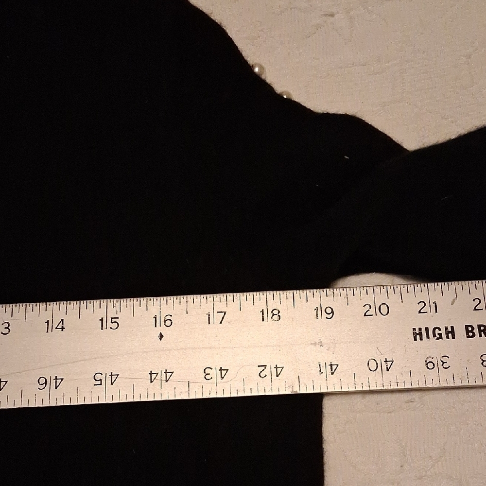 Luxe Belle France Black Cashmere Crew Neck Sweater With Pearl Sleeve Accents - Picture 6 of 11